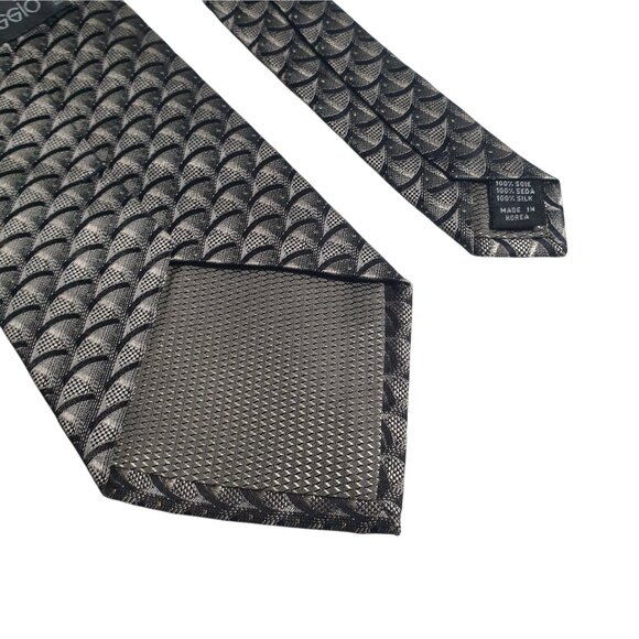 Di Moggio Mens Vintage Silk Tie Black Silver Geometric Pattern Handmade Gift Dad - Picture 5 of 5